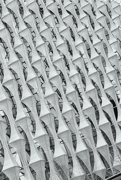 Intricate architecture captured in a geometric facade pattern.